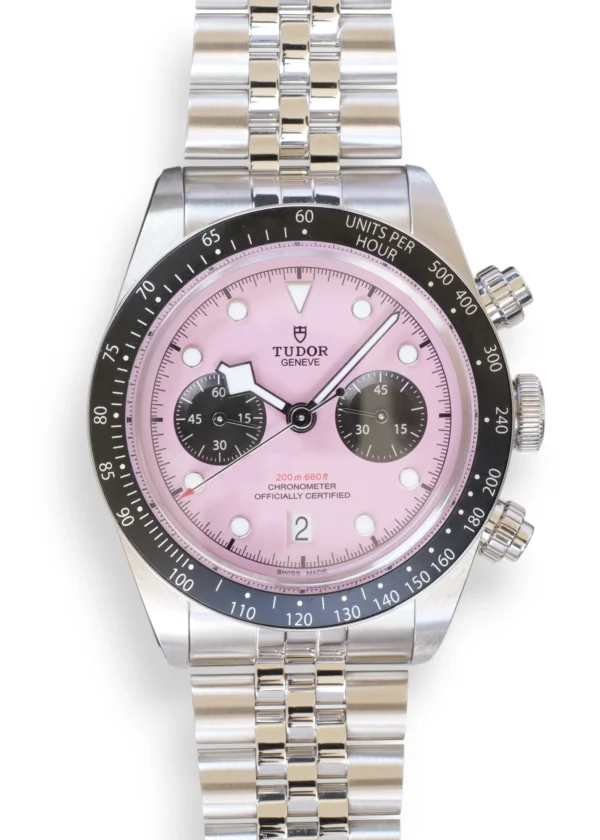 Tudor Black Bay Chrono Pink Dial Full Box set with papers at calibre24