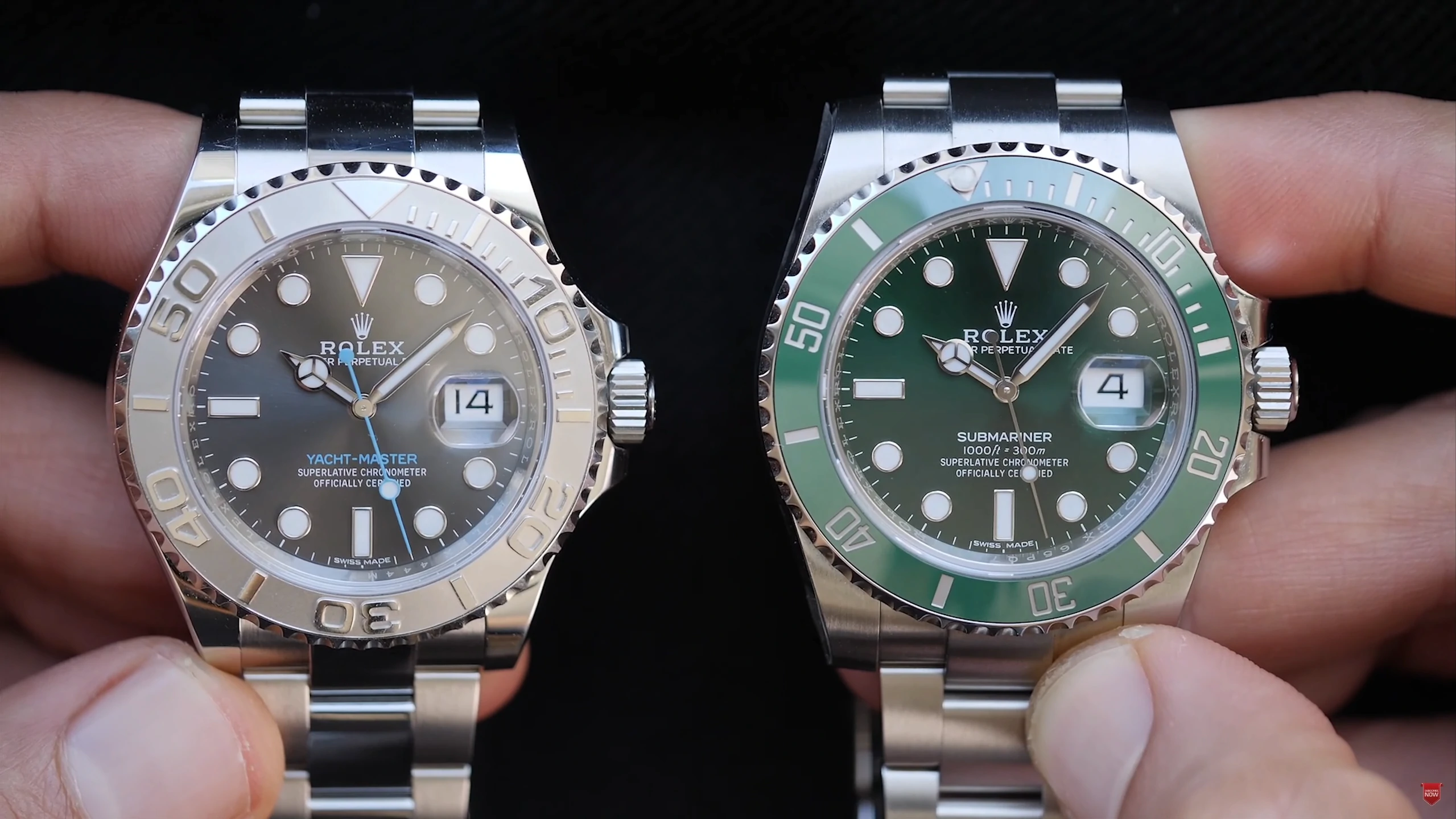 Rolex Submariner vs Rolex Yacht-Master on hand side by side