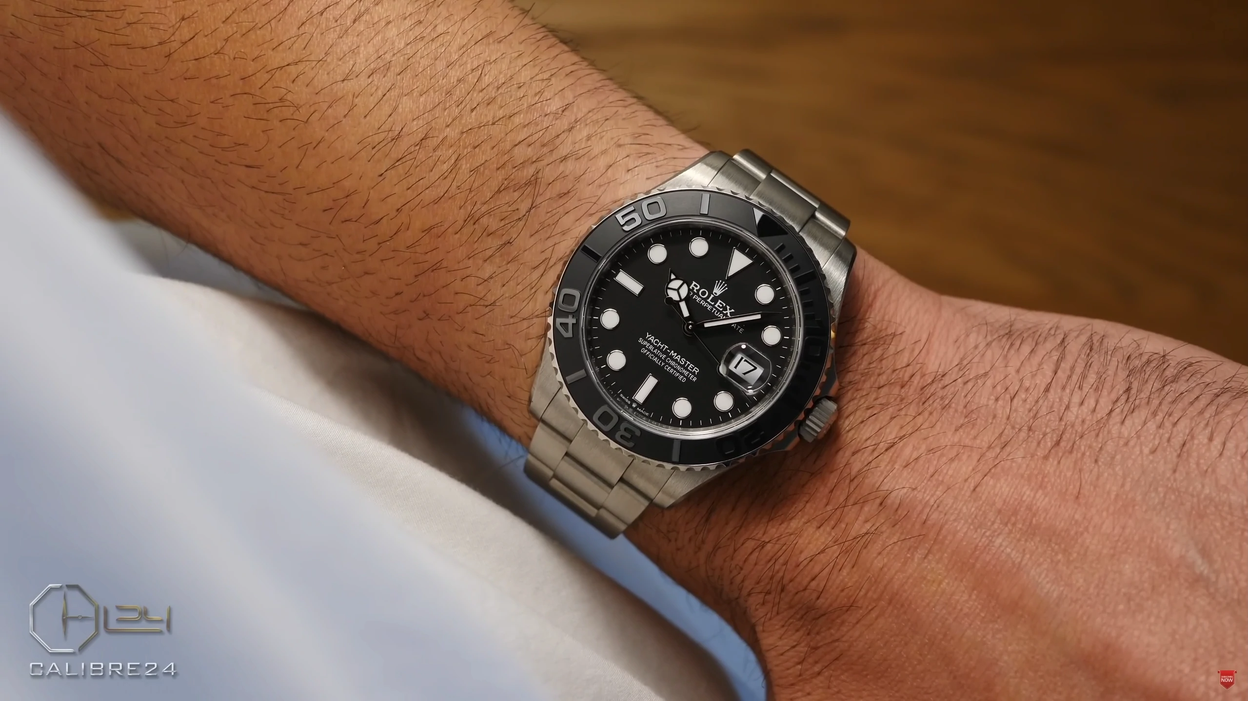 Rolex Yacht-Master 42 Titanium in door lighting on wrist