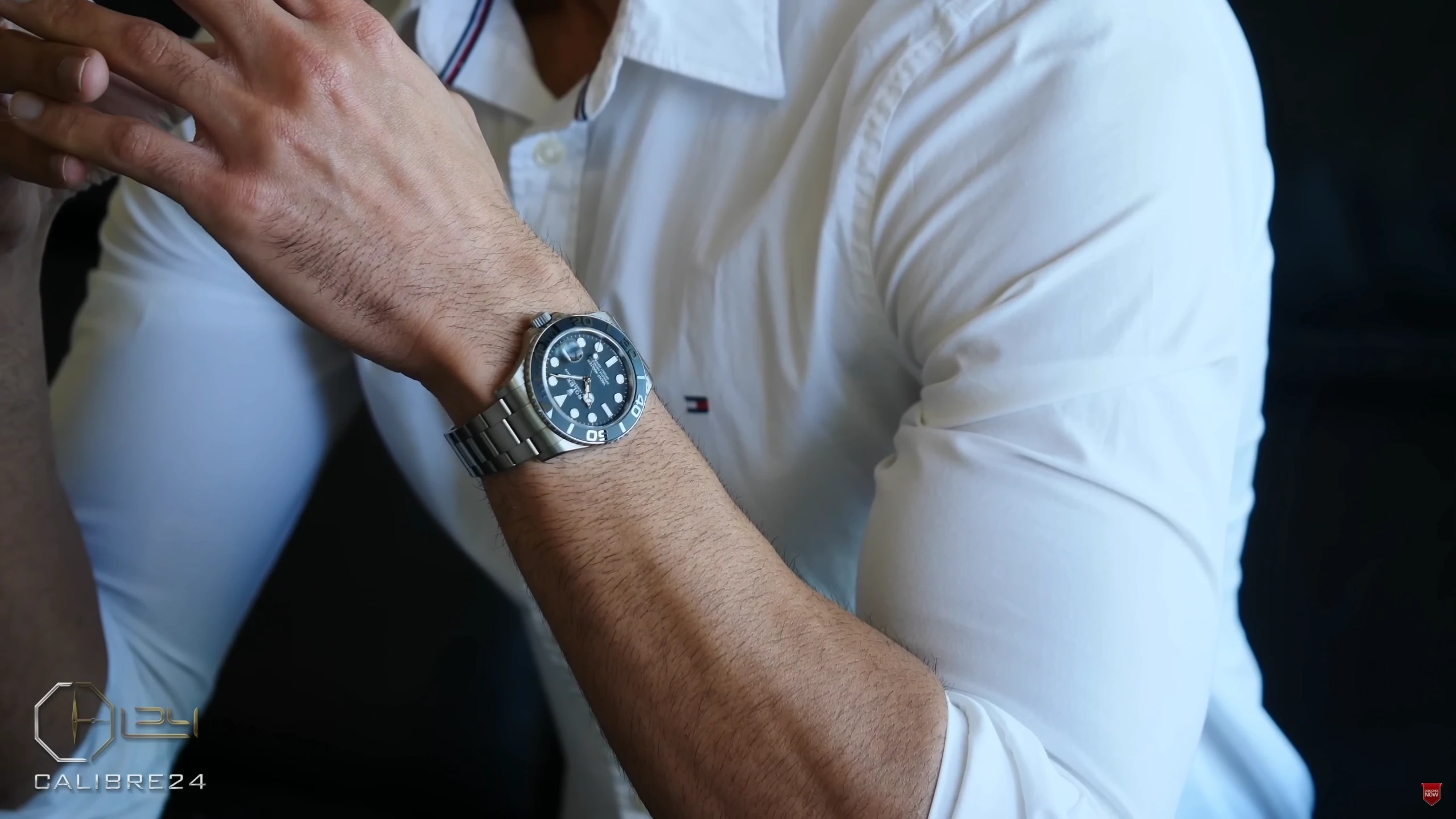 Rolex Yacht-Master 42 Titanium on the wrist with dial towards the third person