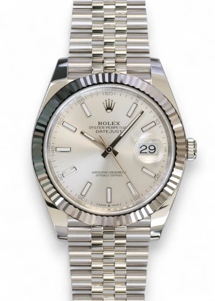 Rolex Datejust 41 Silver dial, fluted bezel 18k white gold, jubilee bracelet
