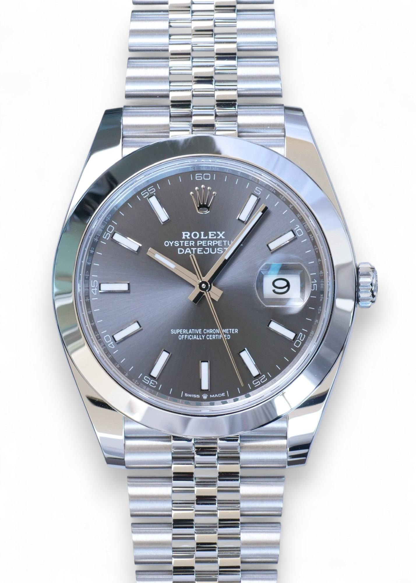 ROLEX DATEJUST 41 SLATE DIAL SMOOTH BEZEL JUBILEE BRACELET 126300
