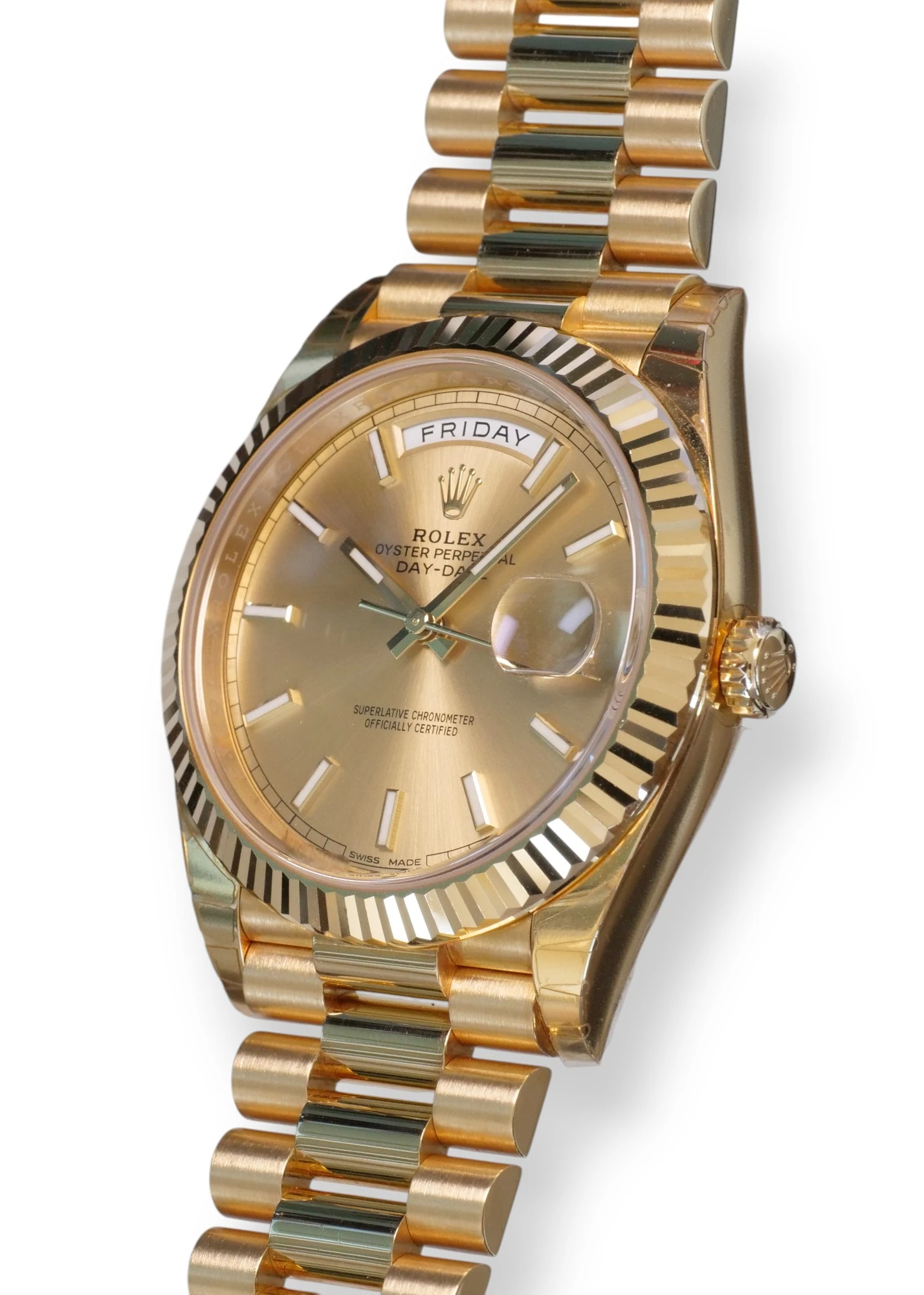 Rolex Day-Date 40 Yellow gold Champagne Dial 2016 unused unworn factory stickered for sale at calibre24.com.au