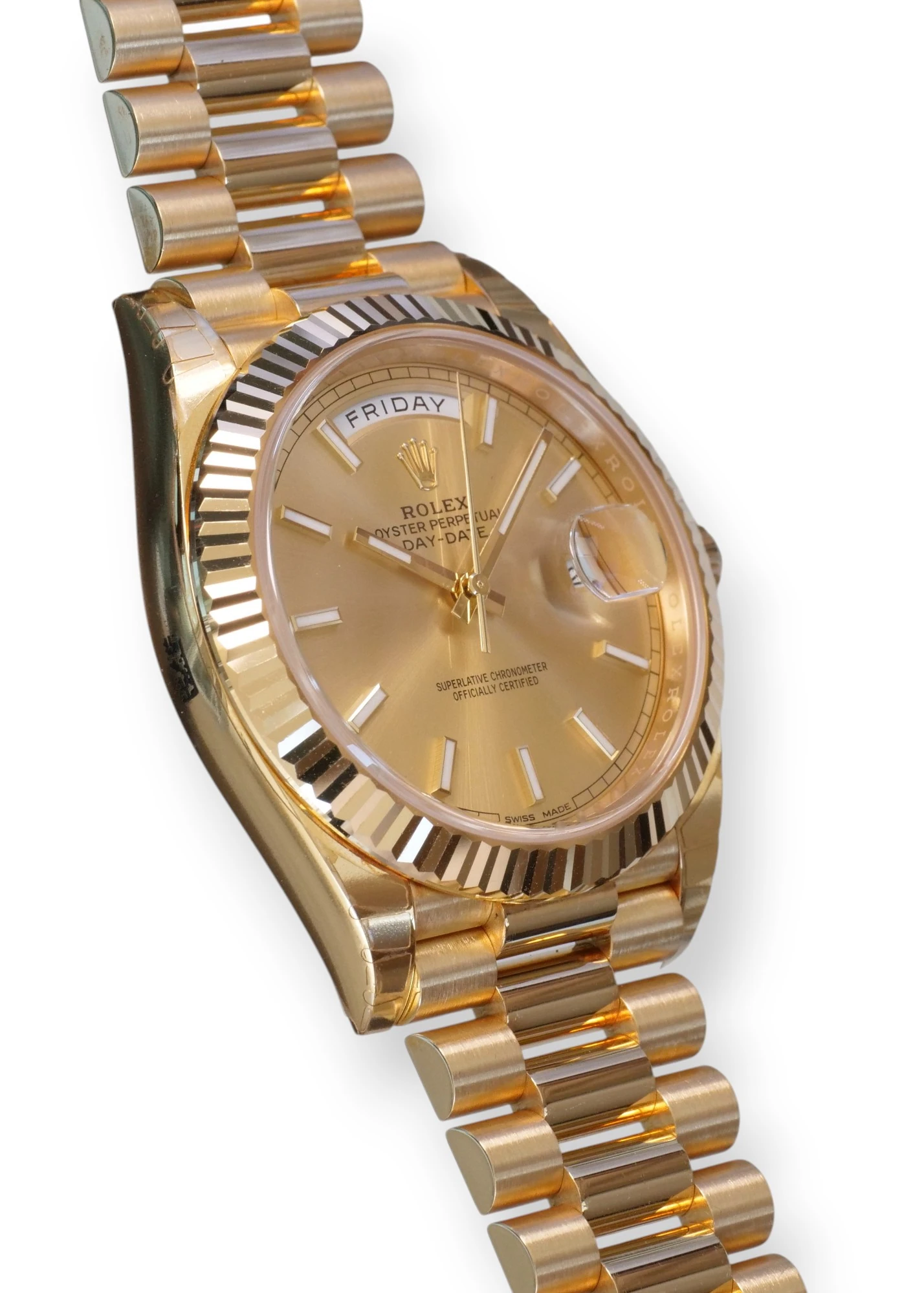 Rolex Day-Date 40 Yellow gold Champagne Dial 2016 unused unworn factory stickered for sale at calibre24.com.au
