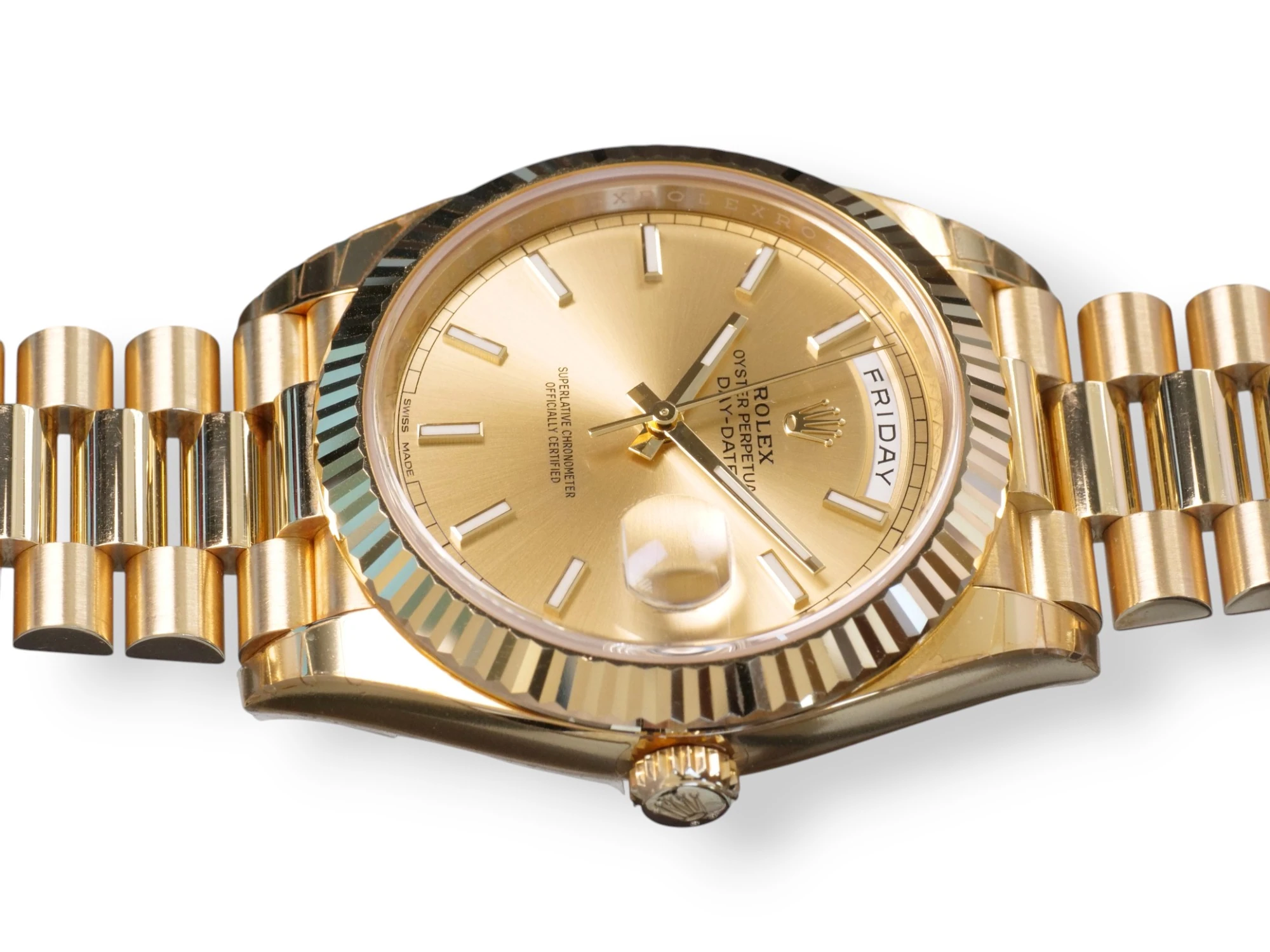 Rolex Day-Date 40 Yellow gold Champagne Dial 2016 unused unworn factory stickered for sale at calibre24.com.au